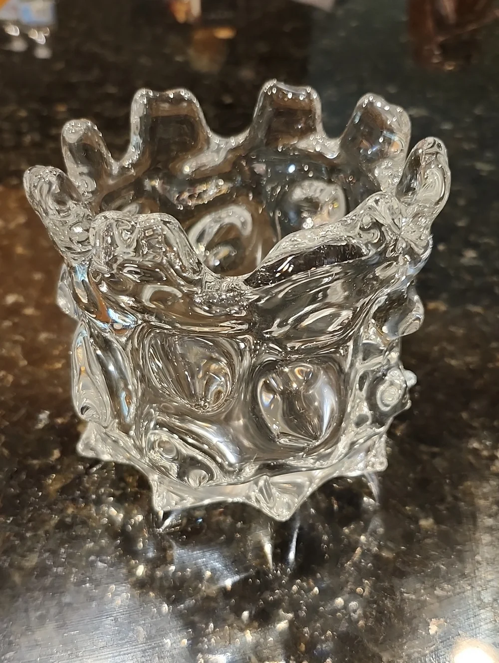 Brutalist Clear Glass Thorn Vase. 4